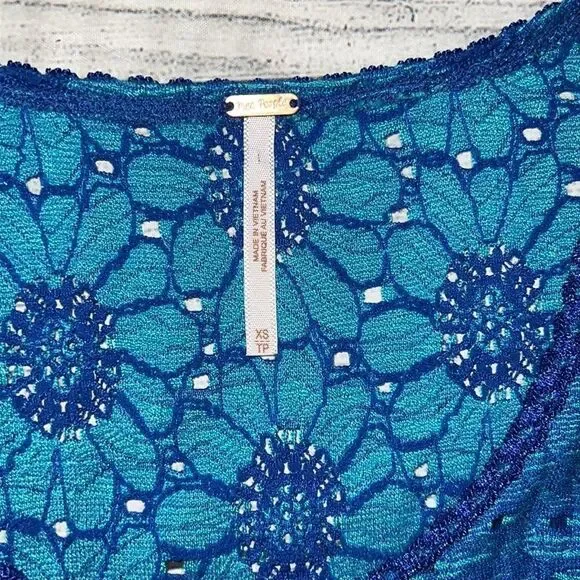 Free People Botanical Forest Long Sleeve Floral Bodycon Dress Blue Daisy sz XS - Picture 4 of 8